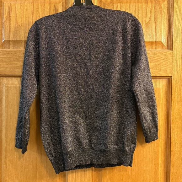 August Silk Silver Shine Black Beaded Embellished Bow Cardigan Women’s L Large - Picture 2 of 8